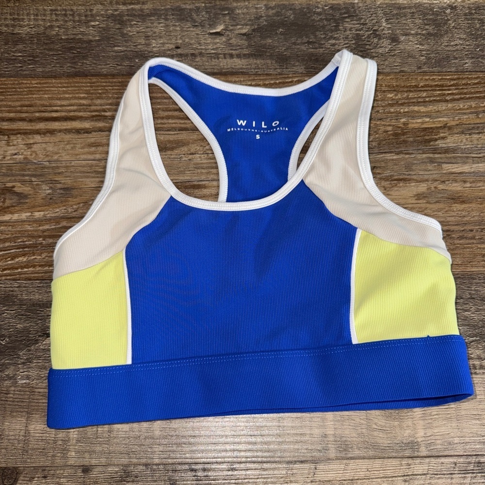 WILO Sports Bra‎ Small Blue Colorblock Racerback Activewear
